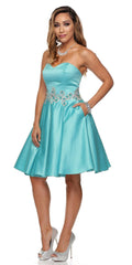 Juliet 769 Embellished Waist Short Dress Strapless