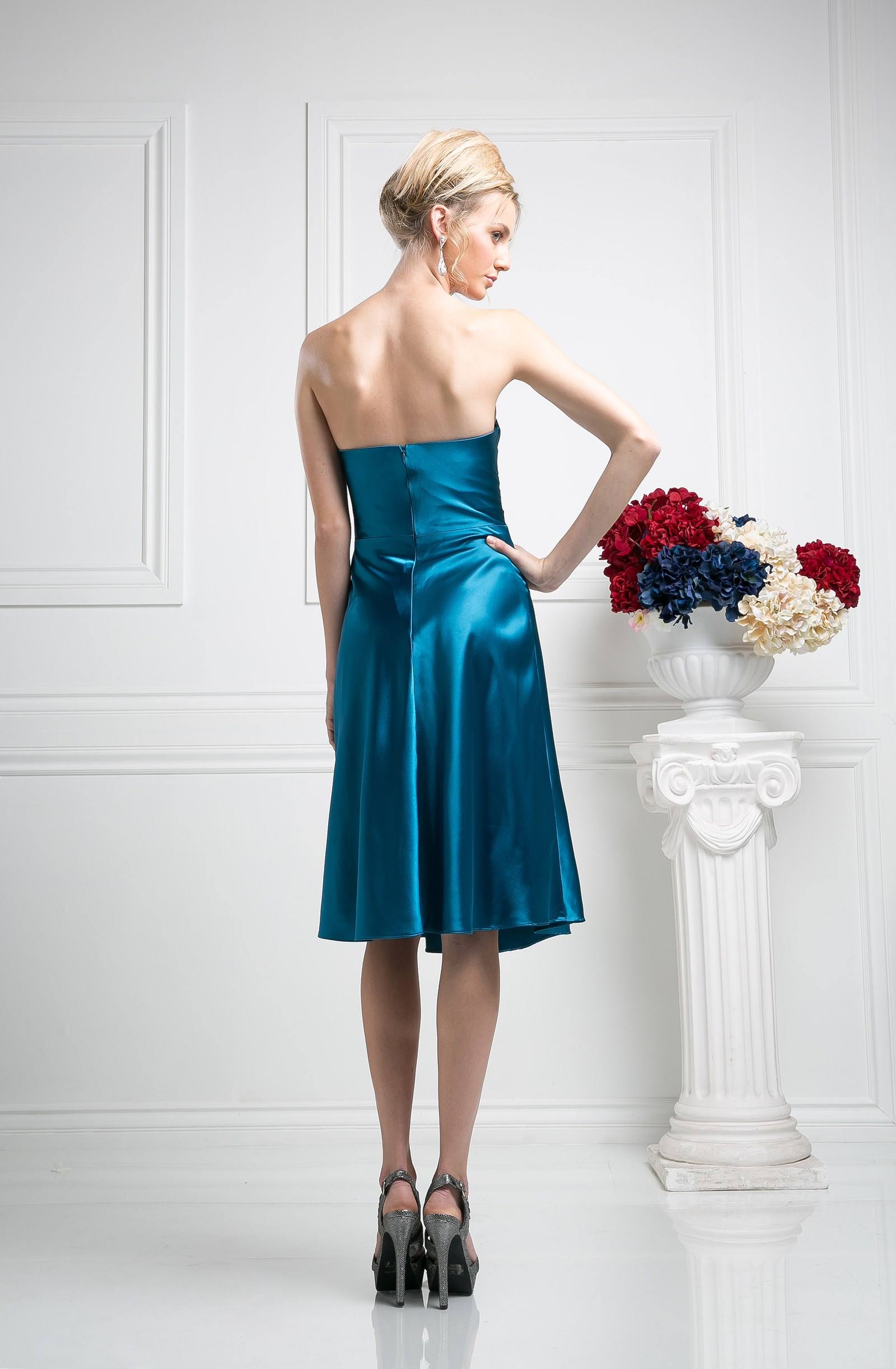 CLEARANCE - Cinderella Divine 7703 Strapless Satin Knee Length Dress (Size 3XL)