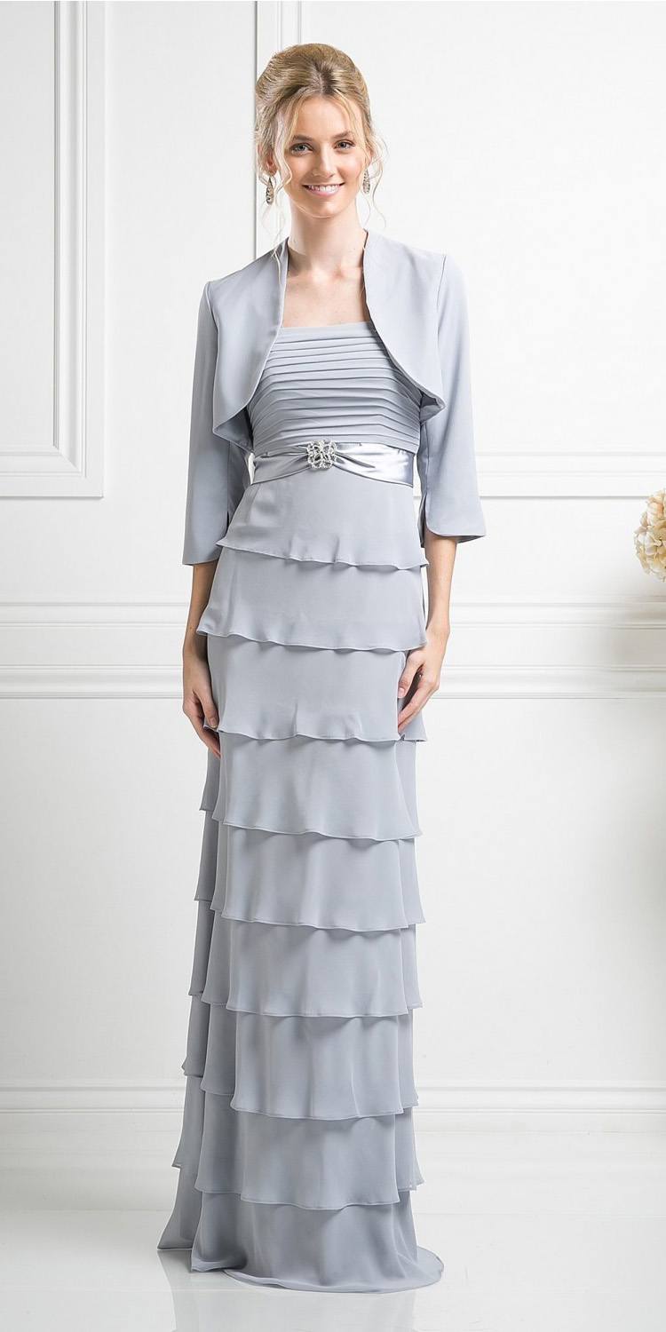 CLEARANCE - Cinderella Divine 7731 Long Tiered Skirt Layered Dress Jacket (Size M)