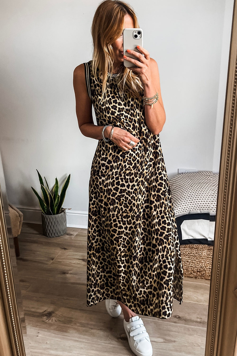 Luxury Leopard Print Sleeveless Maxi Dress Modern & Trendy Statement Piece Charming Dress