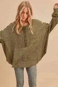 Exposed Seam Raw Hem Top - Edgy Half Button Shirt | Femstylo