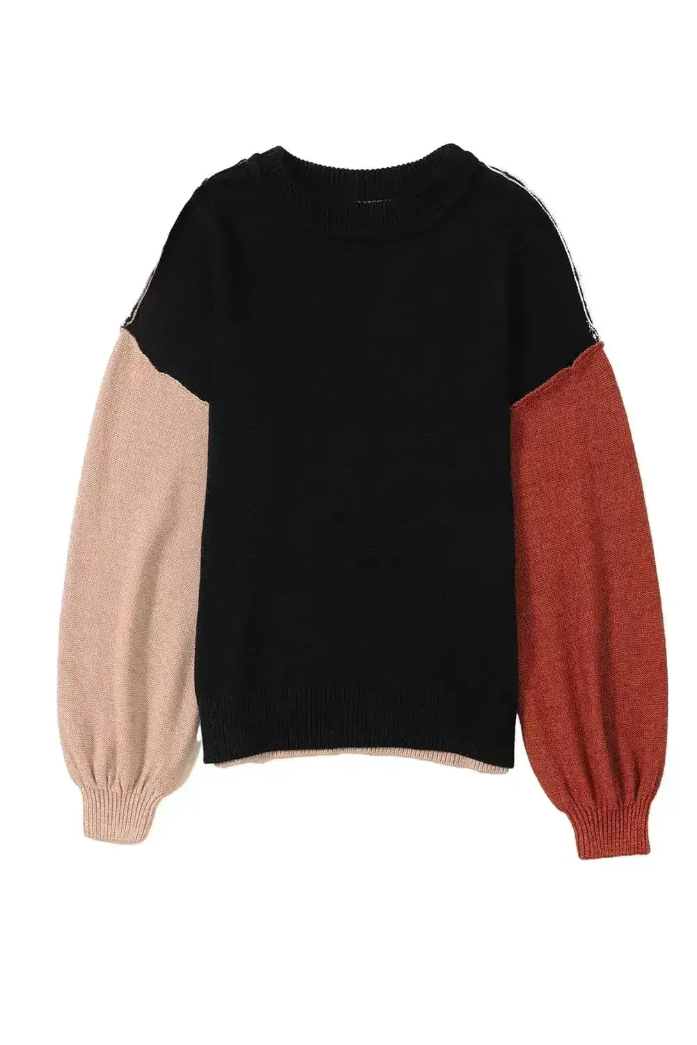 Colorblock Bishop Sleeve Sweater - Ribbed Trim | Femstylo
