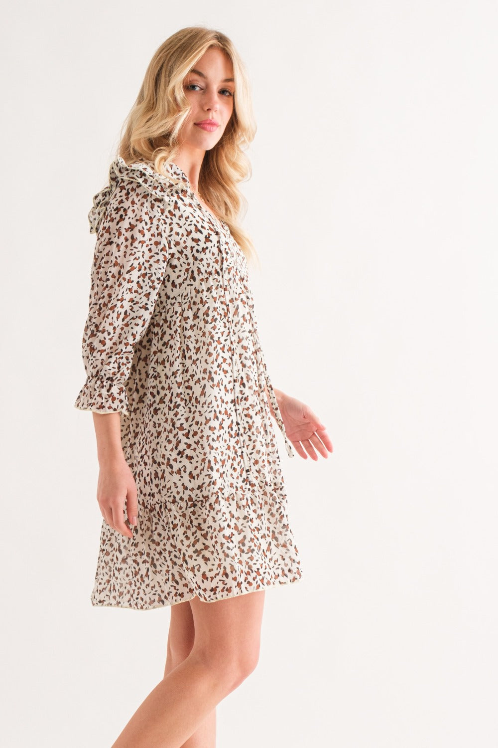 Leopard Ruffle Hem Woven Mini Dress For Women – Leopard Print Dress, Flattering Ruffle Hem Dress, Playful Mini Dress, Animal Print Dress, Chic Leopard Dress