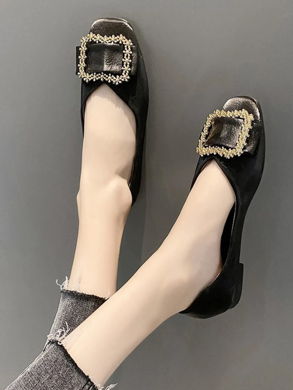 Square Toe Buckle Detail Loafers