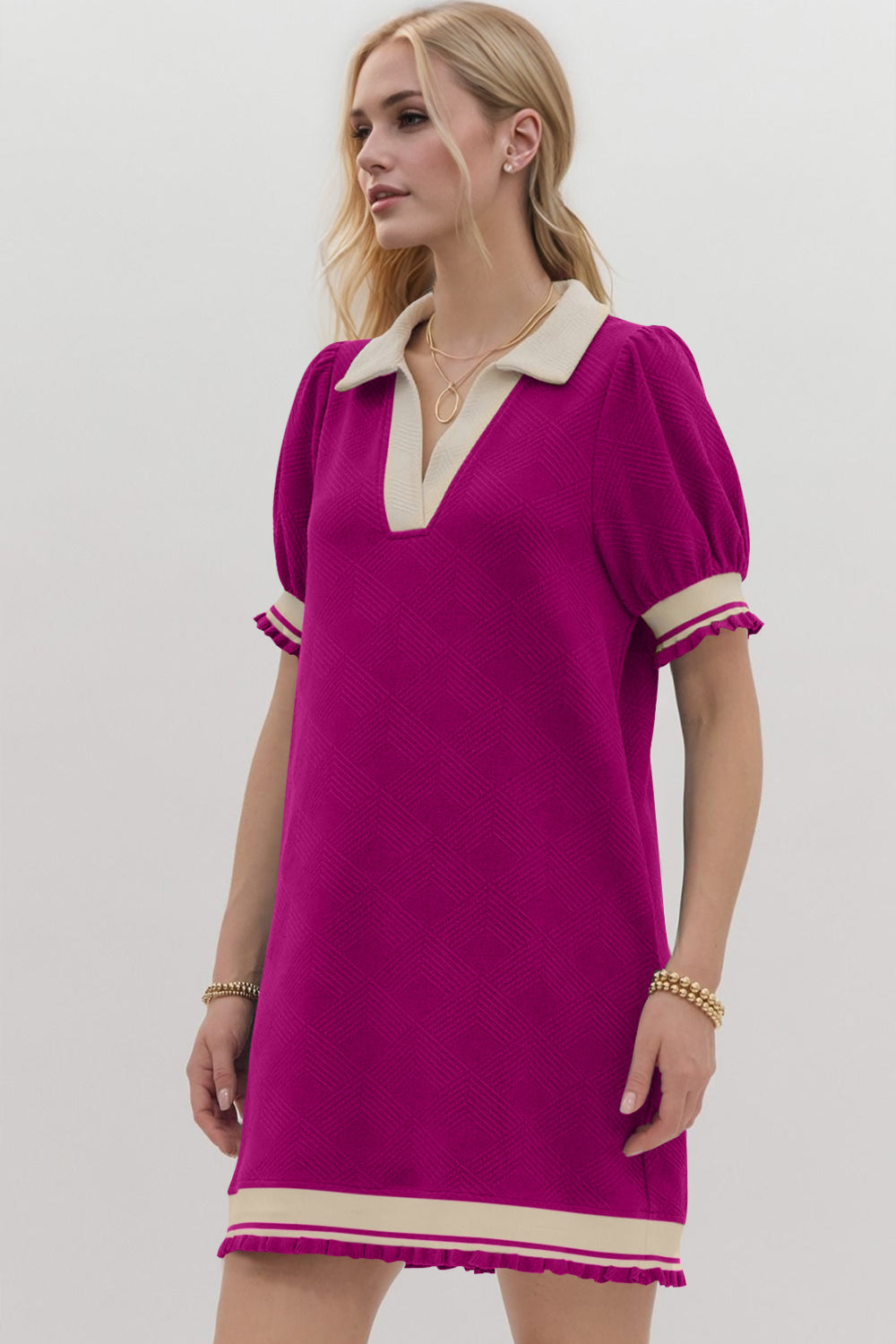 Trendy Contrast Short Sleeve Mini Dress Soft & Comfortable Casual Dress for Women