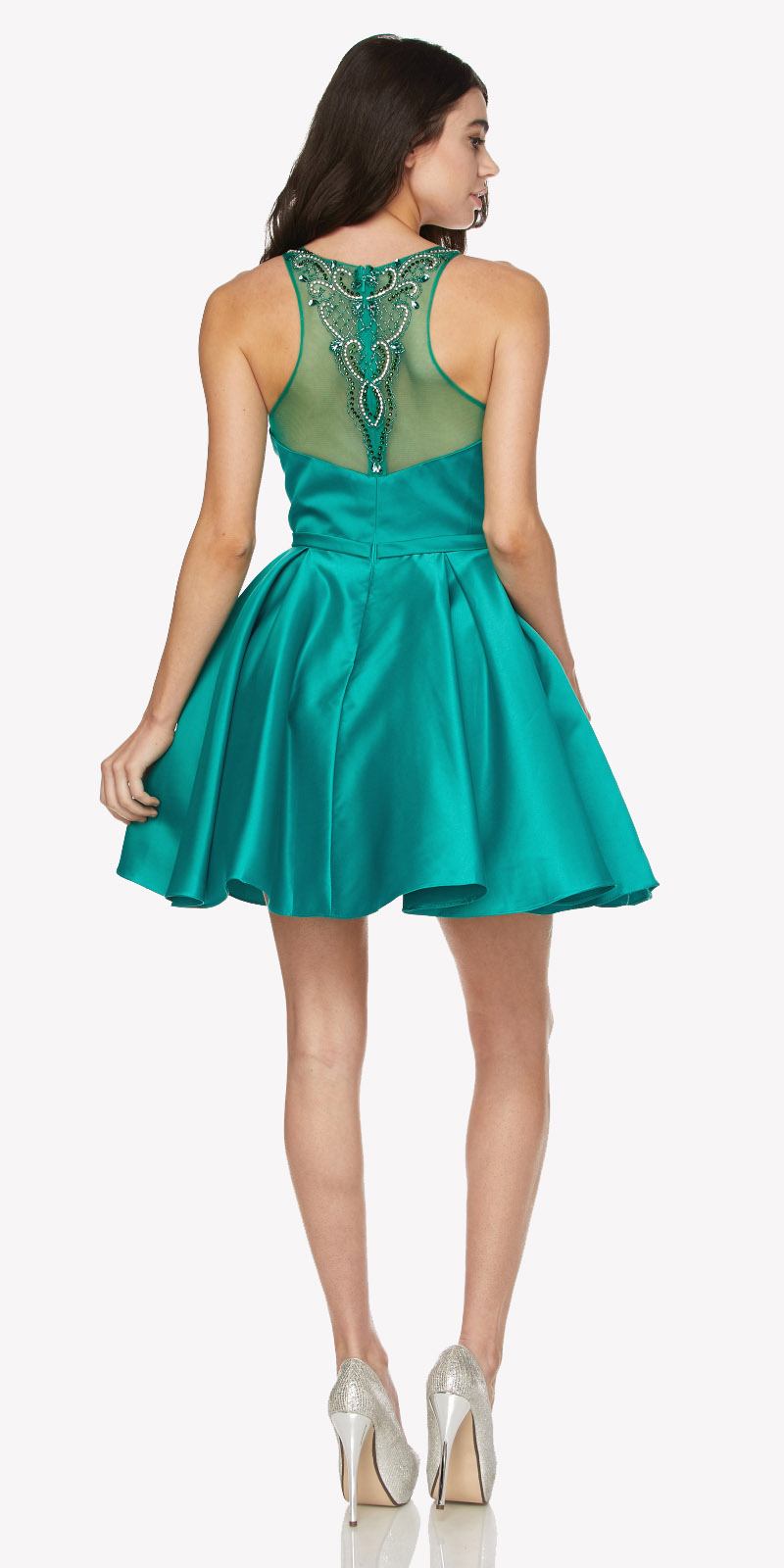 Juliet 794 Beaded Scoop Neck Short Satin Dress
