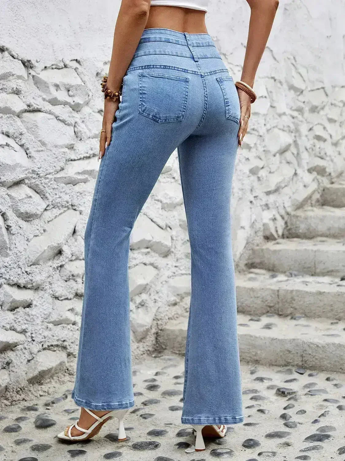 High Waist Flare Jeans with Pockets