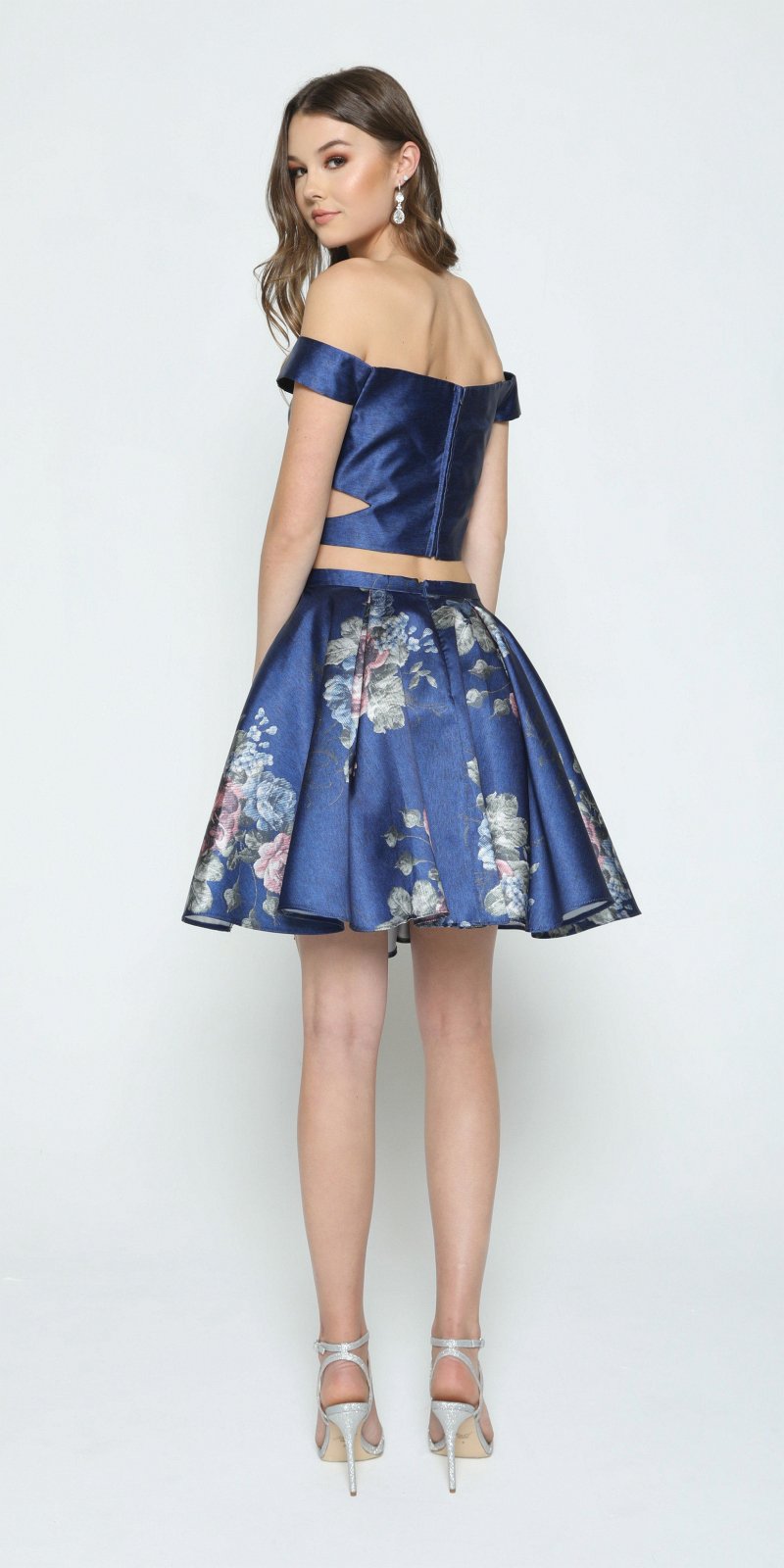 Juliet 798 Print Skirt Two-Piece Homecoming Dress Off-Shoulder