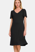 V-Neck Short Sleeve Dress For Women – Timeless V-Neck Dress, Classic Short Sleeve Dress, Chic Casual Dress, Elegant V-Neck Dress, Flattering Short Sleeve Dress, Effortless Wardrobe Essential, Comfortable Everyday Dress