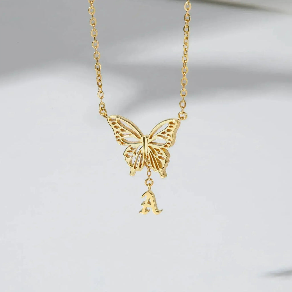 Custom Letter Necklace, Initial Jewelry, Initial Butterfly Necklace