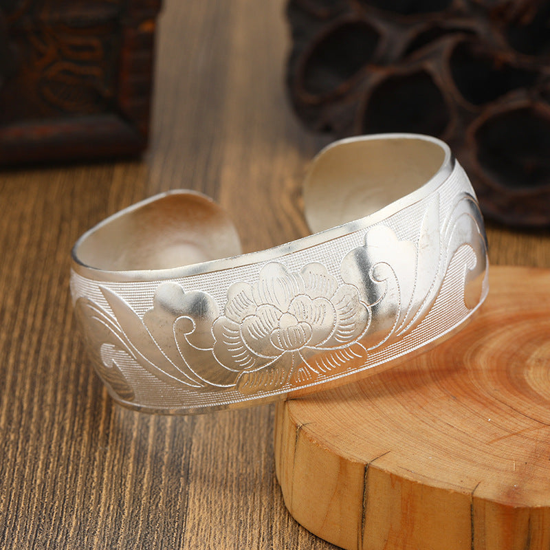 Big Elegant Luxury Amazing Classic Fashion Flower Metal Tibetan Indian Silver Vintage Retro Fashion Cuff Bracelet Bangle For Woman With Details of Animals