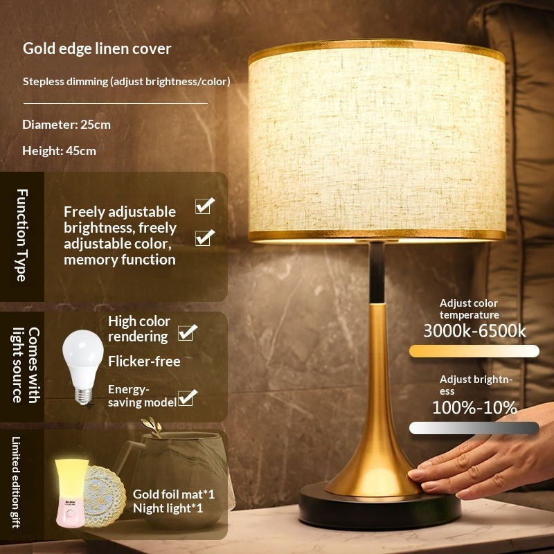 Modern Touch Sensor Dimming Luxury Living Room Simple Nordic LED Table Lamp Creative Simplicity Cloth Desk Light Indoor  Decorative Table Lamp Cute Study Lamps for Bedroom Décor