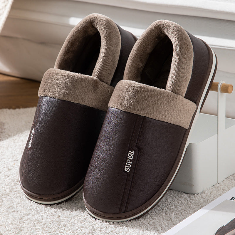 Waterproof Indoor Shoes Womans Mens Winter Home Slippers Faux Leather Warm Plush House Floor Slipper Anti-slip Footwear Women's Cozy Memory Foam Slippers With Warm Plush Fur Lining