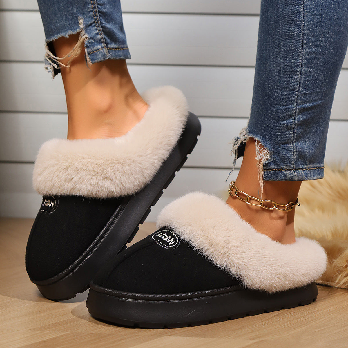 Women Fur Slippers Winter Warm Shoes Suede Plush House Indoor Outdoor Men Couples Cotton Cozy Comfy Faux Fur Slip-On Women House Shoes Memory Foam Suede Fluffy Comfort Plush Anti-Slip Slippers