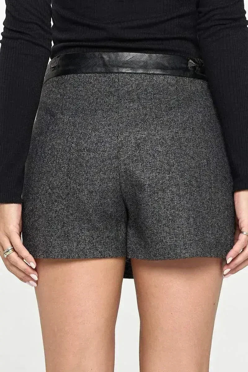 Faux Leather Trim Wrap Mini Skirt - Asymmetrical Style | Femstylo