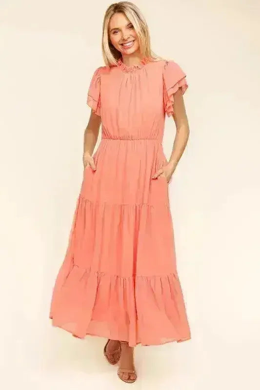 Tiered Frill Mock Neck Dress – Feminine & Flowy Sleeveless Style