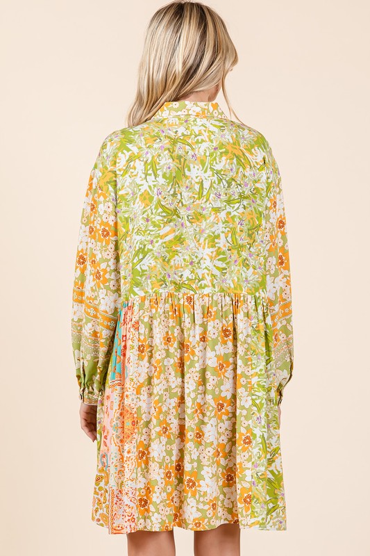 New Summer Floral Button Detail Long Sleeve Shirt Dress For Women – Elegant, Trendy, Fluttering, Feminine & Timeless Chic