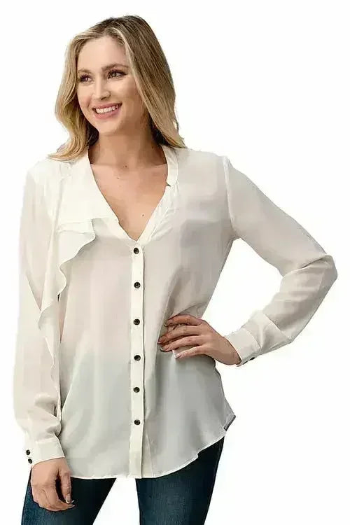 Silk Ruffle Blouse – Elegant Button-Up Shirt with Long Sleeves | Femstylo