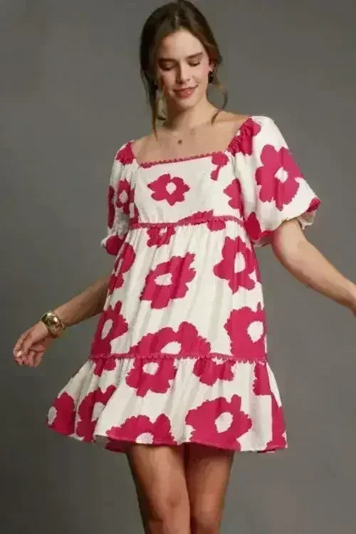 Umgee Floral Mini Dress - Plus Size Rayon Contrast Print