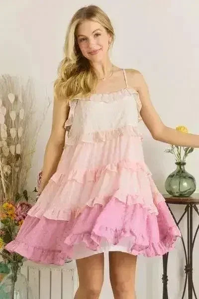 Swiss Dot Ruffled Tiered Lined Mini Dress | Femstylo