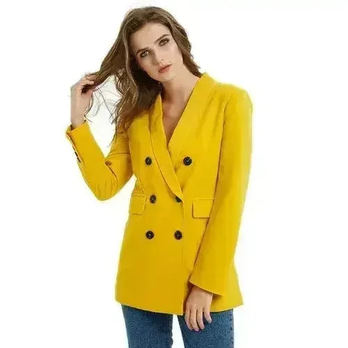 Sequined Blazer Yellow Jacket - Sparkling Office Coat | Femstylo