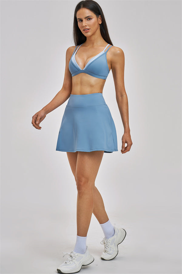 The Seraphine Layered V Sports Bra Skirt 2-Piece Set