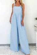Beige Checkered Pocket High Waist Wide Leg Overall