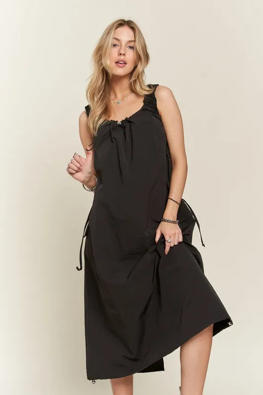 Drawstring Slit Back Cargo Summer Dress For Women – Trendy Utility-Inspired Dress with Adjustable Fit and Slit Back for Casual and Everyday Wear