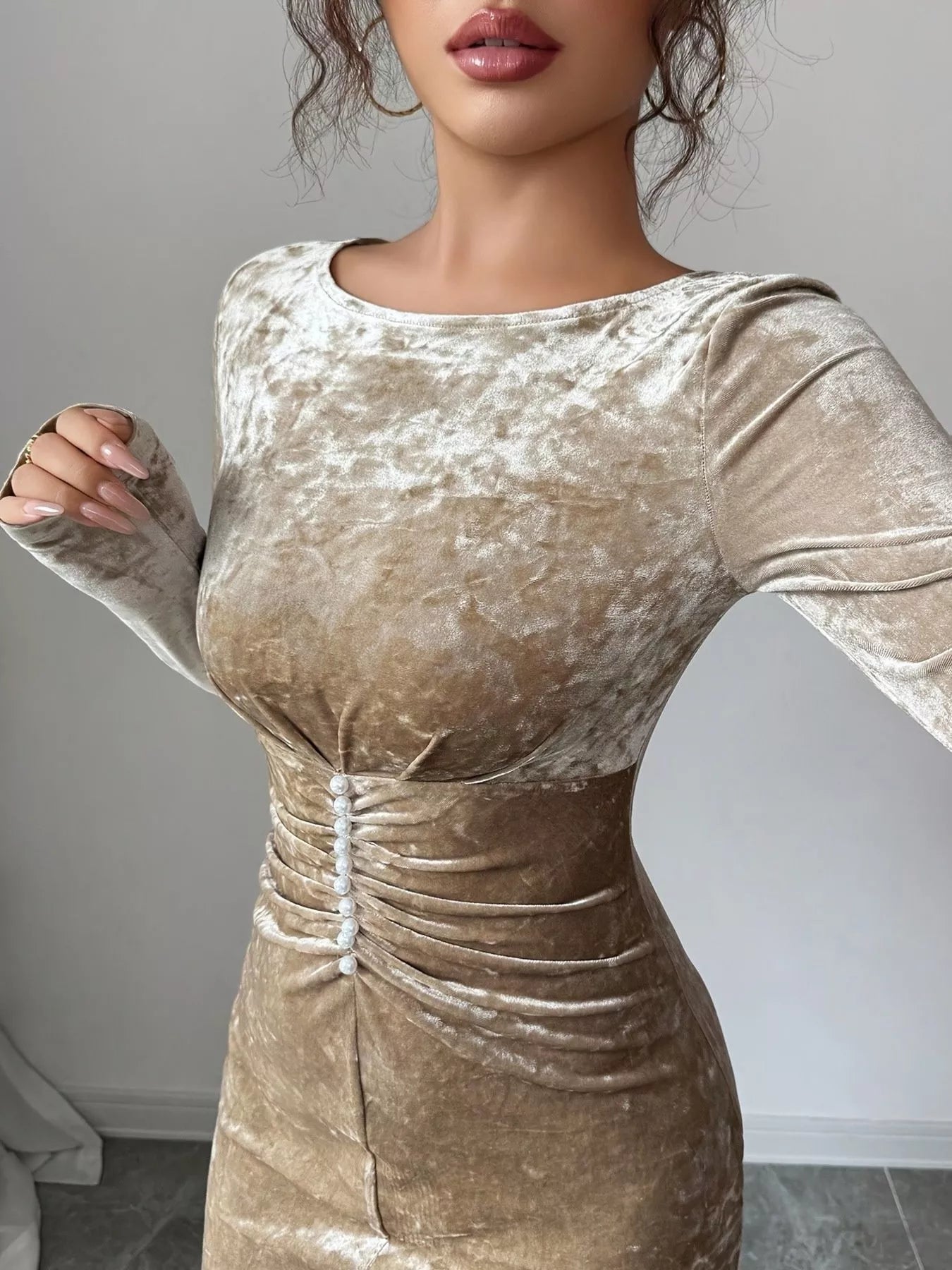 Velvet Ruched Bodycon Maxi Dress