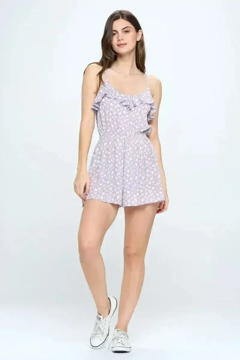Floral Print Ruffled Spaghetti Strap Romper