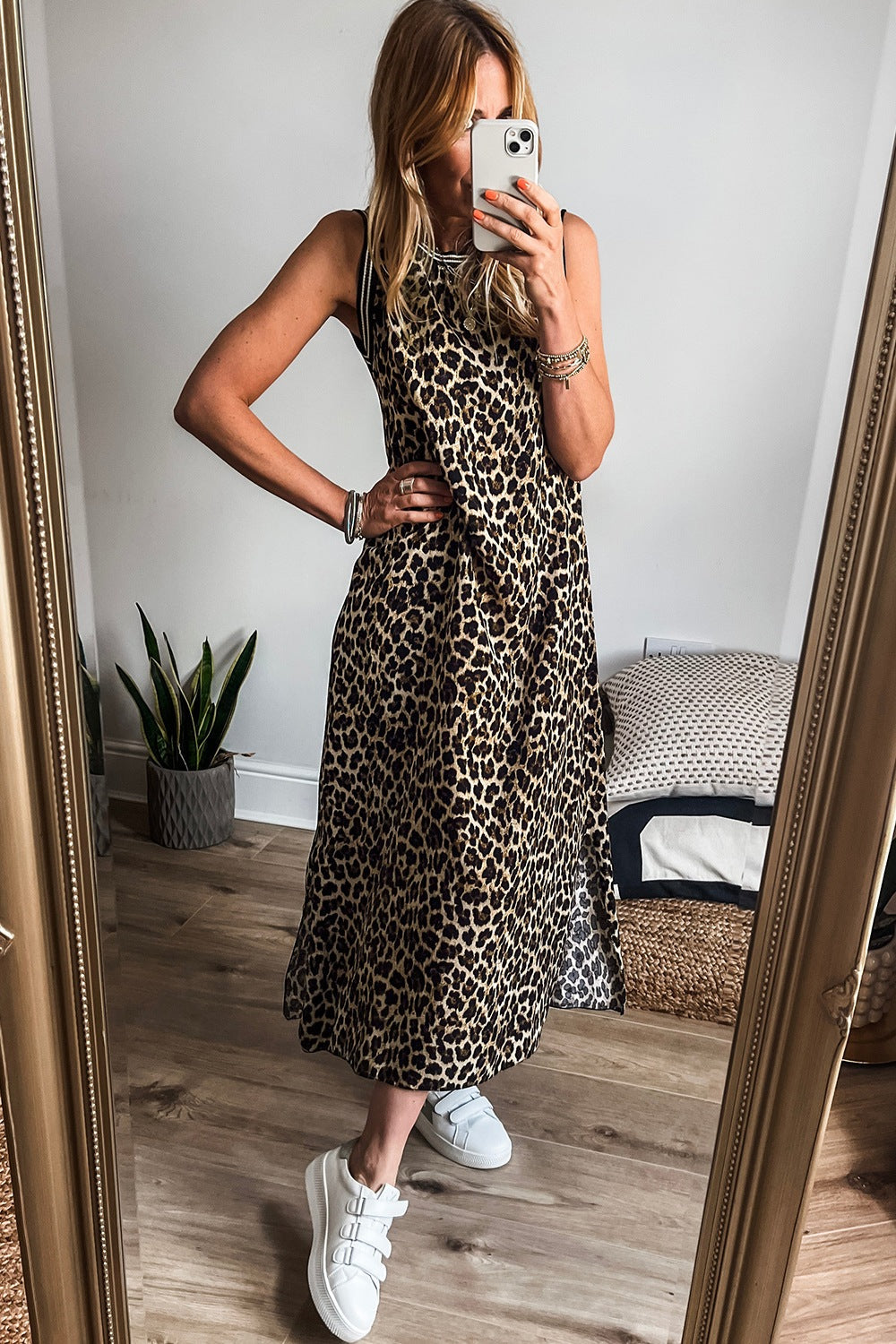 Luxury Leopard Print Sleeveless Maxi Dress Modern & Trendy Statement Piece Charming Dress