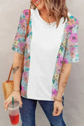 Floral Patchwork Top - Short Sleeve Summer Tee | Femstylo