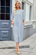 Lovelet Contrast Striped Half Sleeve Midi Tee Dress