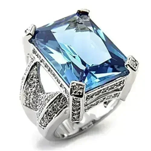 925 Sterling Silver Rhodium Ring – London Blue CZ Spinel Statement