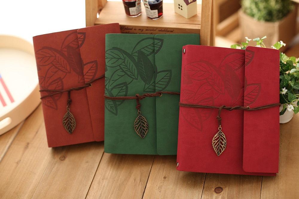 8 Inch PU Leather Vintage Antique Kraft Paper Photo Albums 30 Sheets for Baby Birthday Gifts Leaves Home Decor Young Commemorate  Paper Baby Family Scrapbook Albums