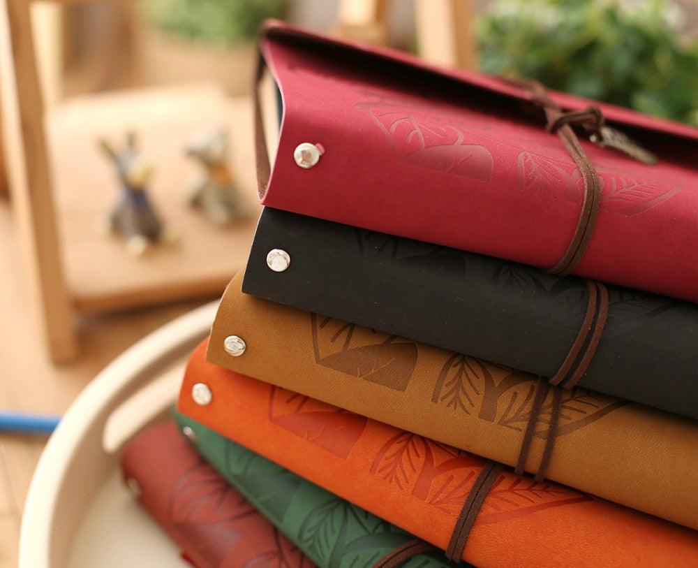 8 Inch PU Leather Vintage Antique Kraft Paper Photo Albums 30 Sheets for Baby Birthday Gifts Leaves Home Decor Young Commemorate  Paper Baby Family Scrapbook Albums