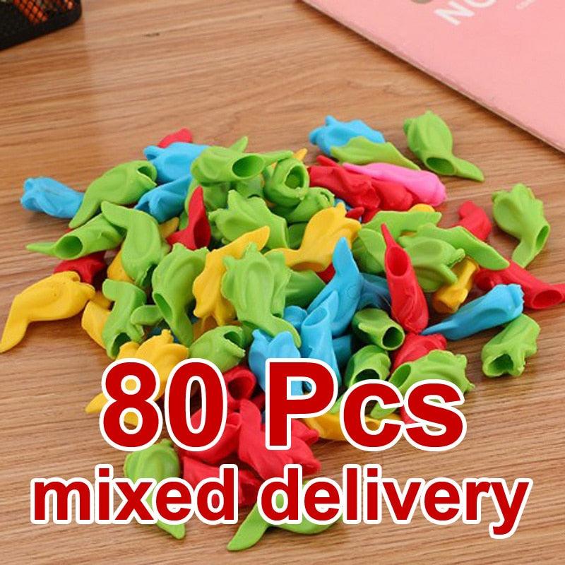 80 Pcs Silicone Pencil Writing Correction Device for For Child Children Learning Aid Grip Stationery Fish Pen Grip Holder Writing Aid Pencil Holder for Children Students Adults Silicone Pen Grip Corrector