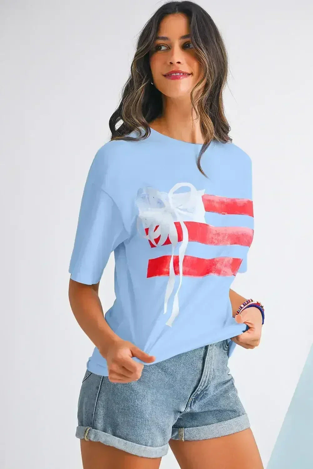 White Flag Bow Graphic Crewneck Tee