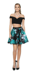 Juliet 805 Two-Piece Short Party Dress Print Skirt Off-Shoulder