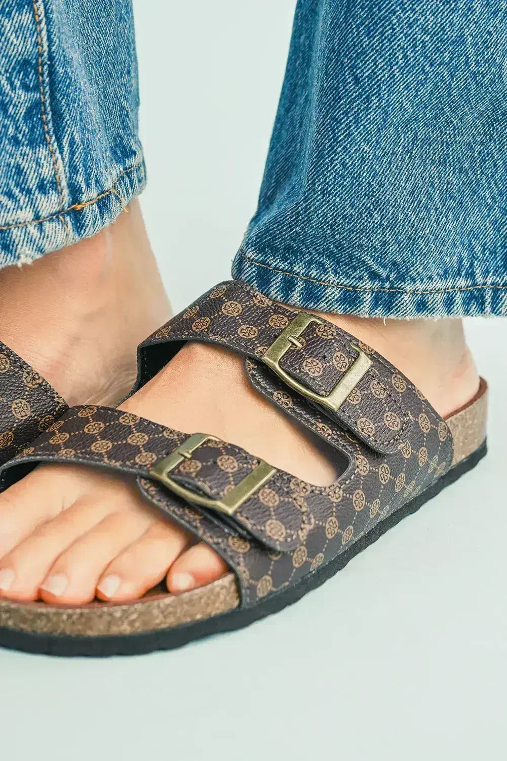 Coffee Vintage Double Buckle Comfortable Slippers