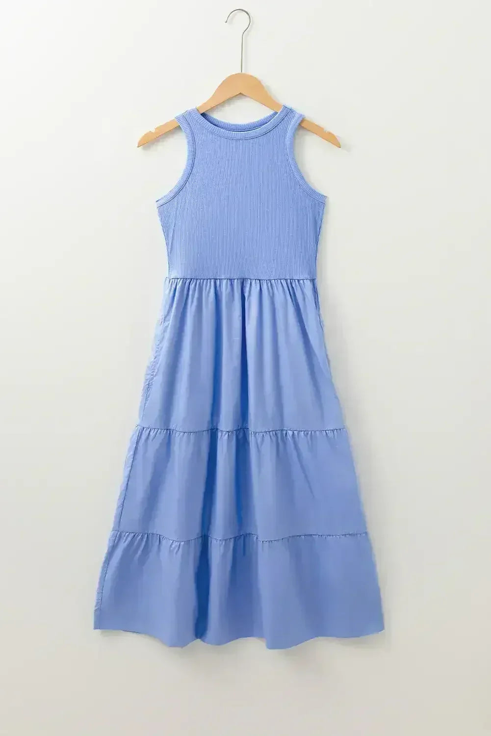 Sepia Rose Ribbed Vest Patchwork Tiered Midi Dress