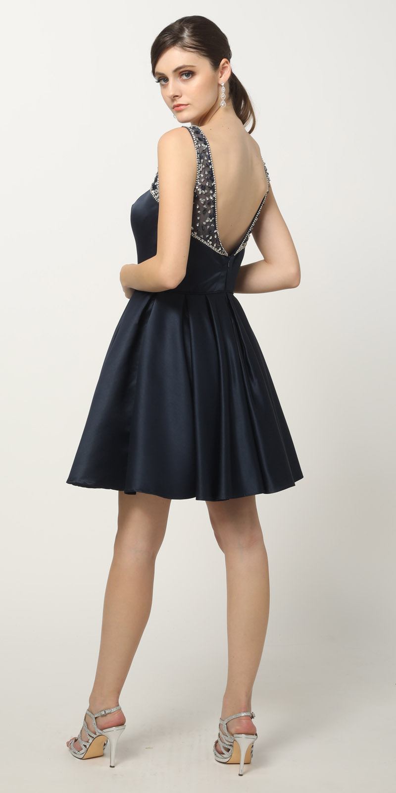 Juliet 808 Sleeveless Short Dress Beaded Illusion Neckline
