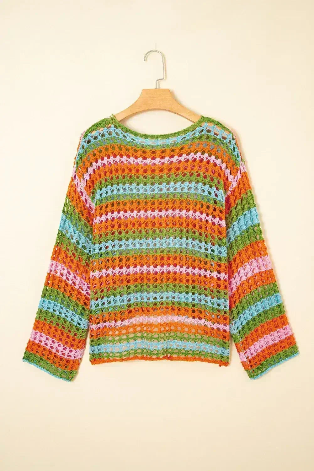 Purple Striped Hollow Knit Summer Beach Cover Up