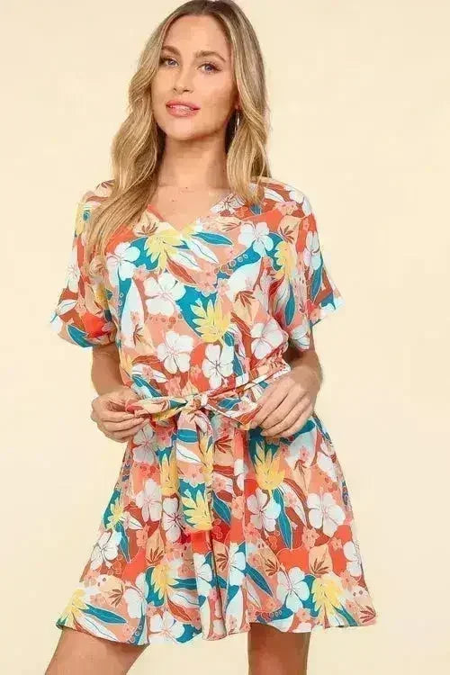 Tropical Floral Romper | Tied Waist Summer Jumpsuit | Femstylo