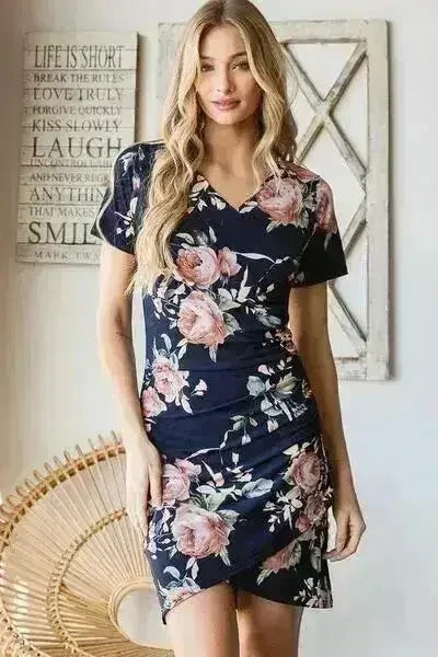 Ruched Floral Mini Dress – Vibrant Plus-Size Summer Style