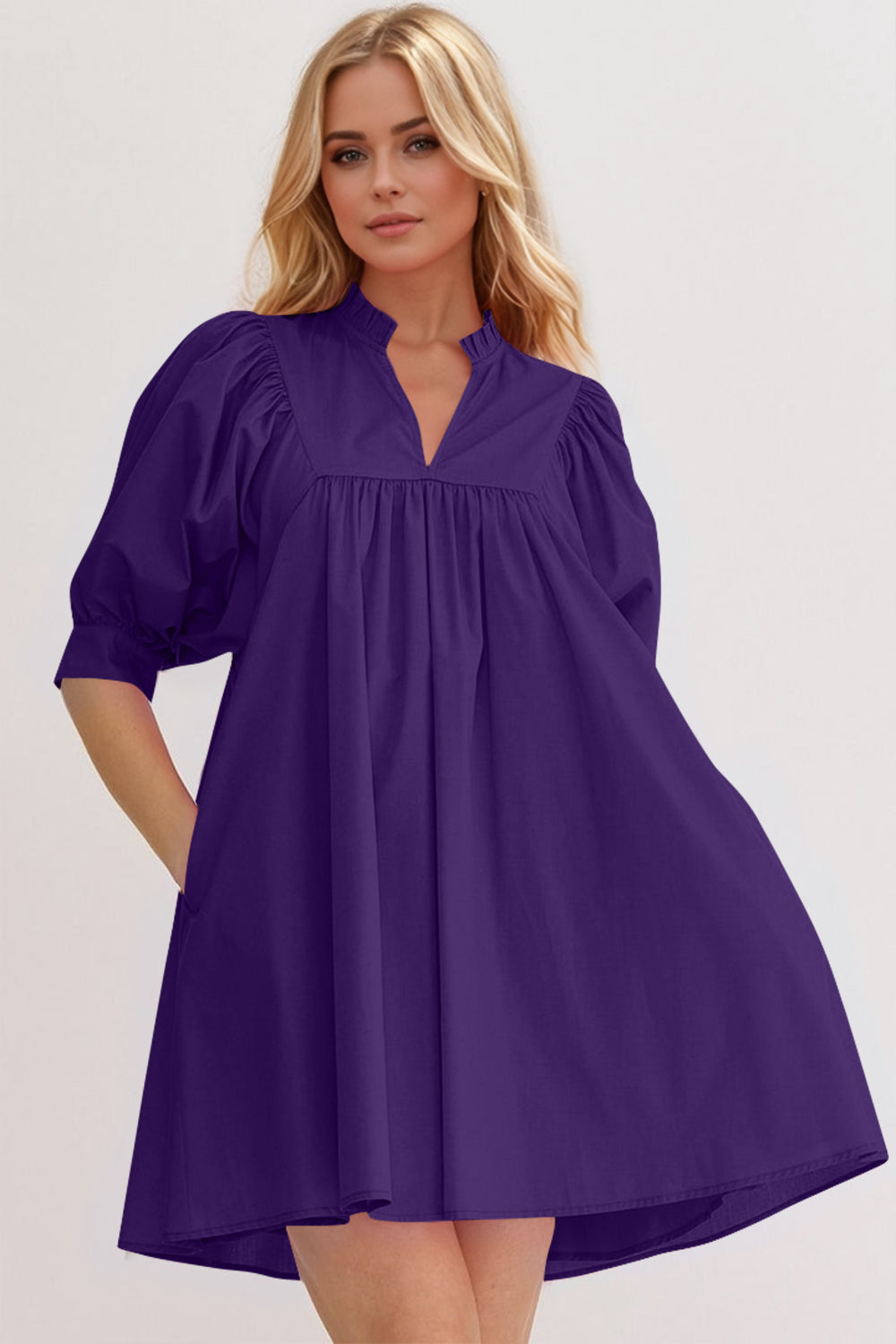 Pink Puff Sleeve Mini Dress Casual and Feminine Dress for Women Simple Classic Summer Dress