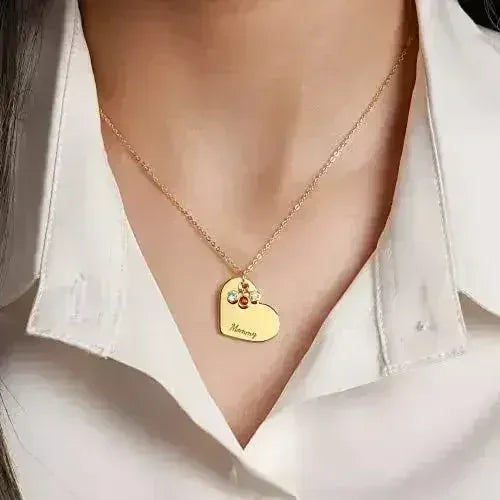 Family Birthstone Necklace, Grandma Gift Birthstone, Heart Necklace