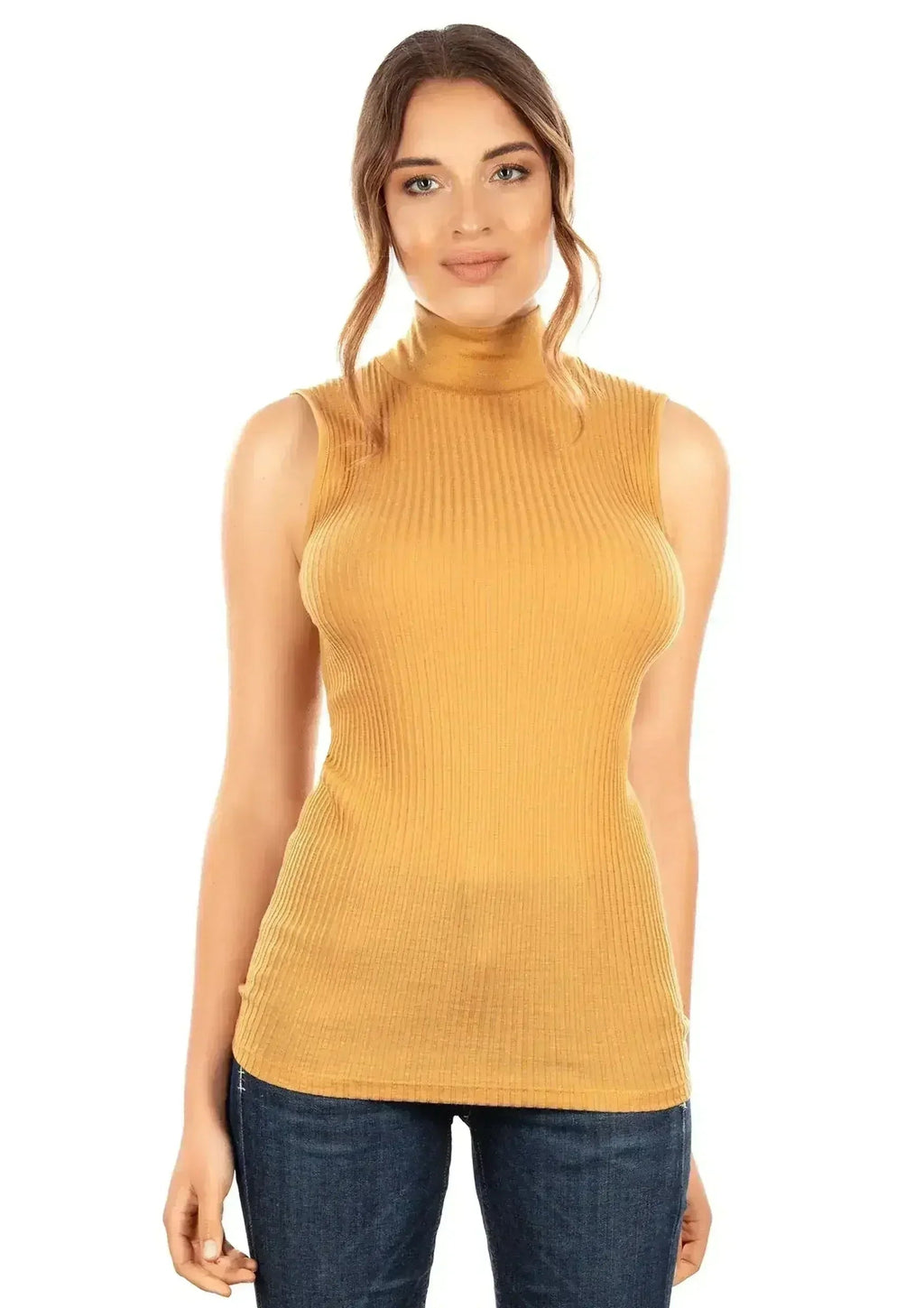 EGI Exclusive Collections Merino Wool Blend Mock Neck Sleeveless Top.