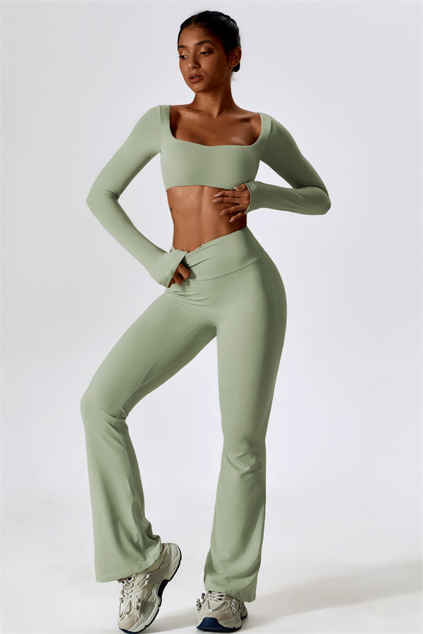 The Lily Belle Crop Top Flared Leggings 2-Piece Set
