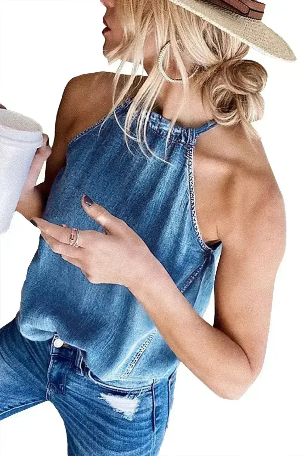 Halter Neck Denim Tank Top